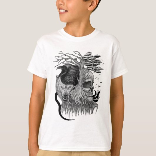 Wolf en Raven met Schedel T-shirt (Voorkant)