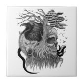 Wolf en Raven met Schedel Tegeltje (Voorkant)