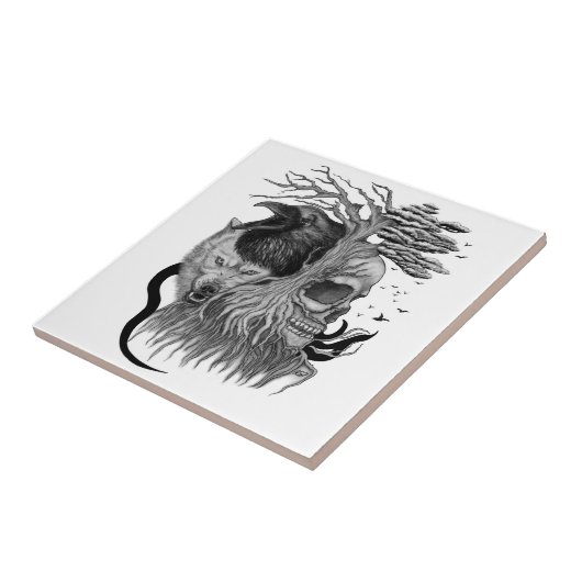 Wolf en Raven met Schedel Tegeltje (Zijkant)