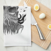 Wolf en Raven met Schedel Theedoek (Quarter Fold)