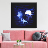 Wolf en Raven met volle maan Canvas Afdruk (Insitu (Woonkamer))