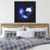 Wolf en Raven met volle maan Canvas Afdruk (Insitu (Slaapkamer))