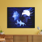 Wolf en Raven met volle maan Canvas Afdruk (Insitu (Woonkamer))