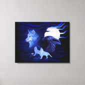 Wolf en Raven met volle maan Canvas Afdruk (Voorkant)