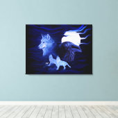 Wolf en Raven met volle maan Canvas Afdruk (Insitu (Houten vloer))