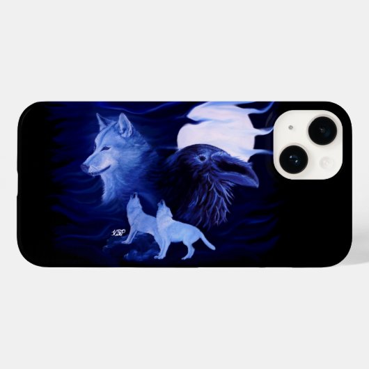 Wolf en Raven met volle maan Case-Mate iPhone Case (Achterkant (horizontaal))
