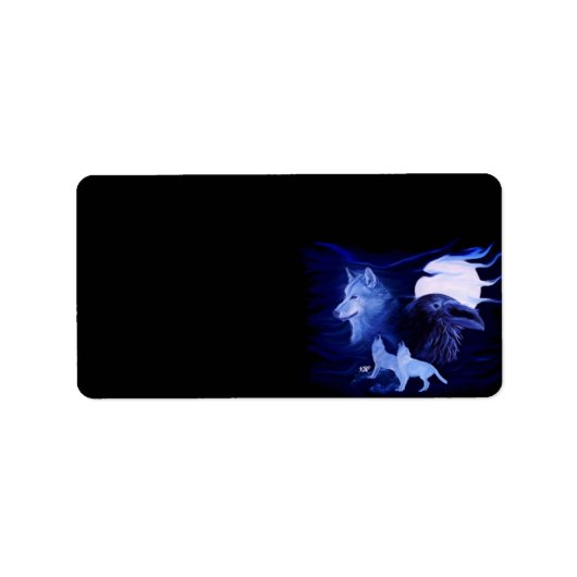 Wolf en Raven met volle maan Etiket (Voorkant)