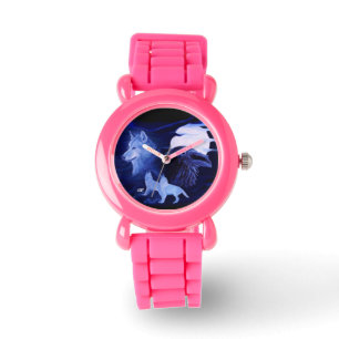 Wolf en Raven met volle maan Horloge