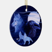 Wolf en Raven met volle maan Keramisch Ornament (Rechts)