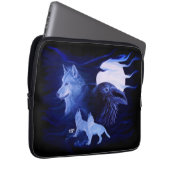 Wolf en Raven met volle maan Laptop Sleeve (Voorkant Rechts)