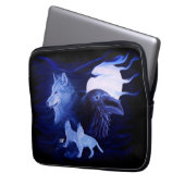 Wolf en Raven met volle maan Laptop Sleeve (Voorkant Links)