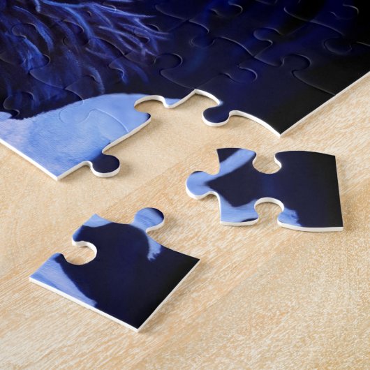 Wolf en Raven met volle maan Legpuzzel (Zijkant)