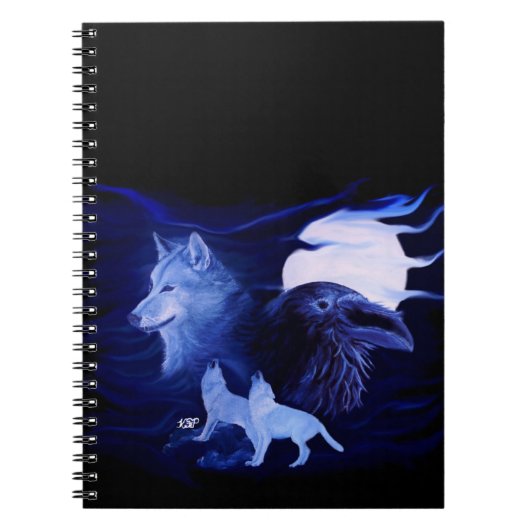 Wolf en Raven met volle maan Notitieboek (Voorkant)