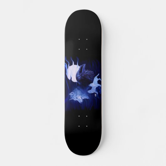 Wolf en Raven met volle maan Persoonlijk Skateboard (Voorkant)