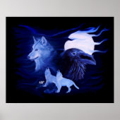 Wolf en Raven met volle maan Poster (Voorkant)