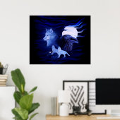 Wolf en Raven met volle maan Poster (Thuiskantoor)