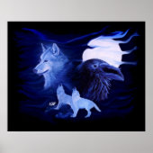 Wolf en Raven met volle maan Poster (Voorkant)