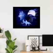 Wolf en Raven met volle maan Poster (Thuiskantoor)