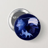 Wolf en Raven met volle maan Ronde Button 5,7 Cm (Voorkant /achterkant)