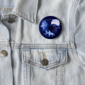 Wolf en Raven met volle maan Ronde Button 5,7 Cm (In situ)