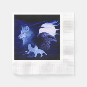 Wolf en Raven met volle maan Servetten