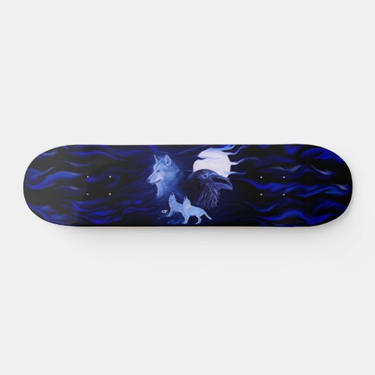 Wolf en Raven met volle maan Skateboard (Horizontaal)