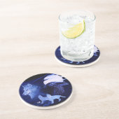 Wolf en Raven met volle maan Zandsteen Onderzetter (Zijkant)