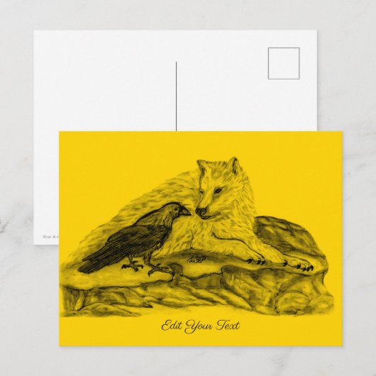Wolf en Raven - Zwart en geel ontwerp Briefkaart (Voorkant / Achterkant)