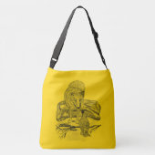 Wolf en Raven - Zwart en geel ontwerp Crossbody Tas (Achterkant)