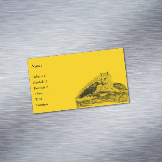 Wolf en Raven - Zwart en geel ontwerp Magnetisch Visitekaartje (Voorbeeld)