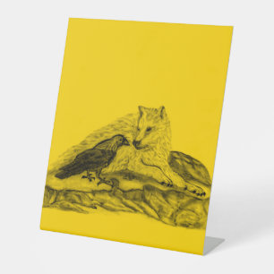 Wolf en Raven - Zwart en geel ontwerp Reclamebord Met Voetstuk