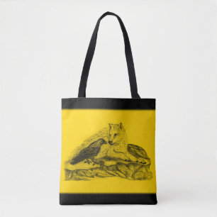 Wolf en Raven - Zwart en geel ontwerp Tote Bag