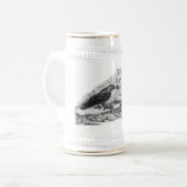 Wolf en Raven - Zwart en wit design Bierpul (Voorkant links)
