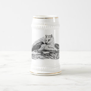 Wolf en Raven - Zwart en wit design Bierpul