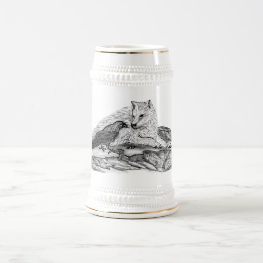 Wolf en Raven - Zwart en wit design Bierpul (Center)
