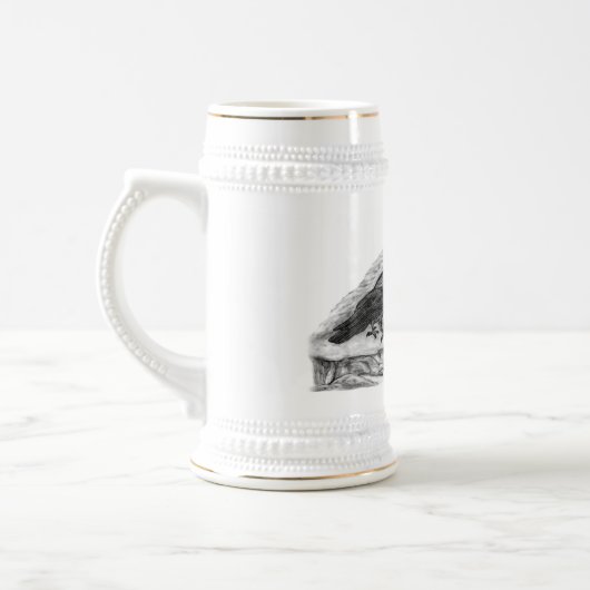 Wolf en Raven - Zwart en wit design Bierpul (Links)