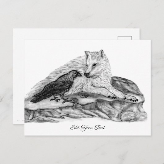 Wolf en Raven - Zwart en wit design Briefkaart (Voorkant / Achterkant)