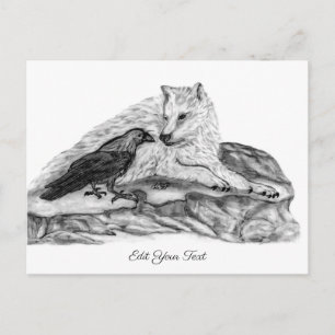 Wolf en Raven - Zwart en wit design Briefkaart