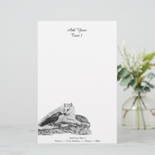 Wolf en Raven - Zwart en wit design Briefpapier (Staand voorkant)