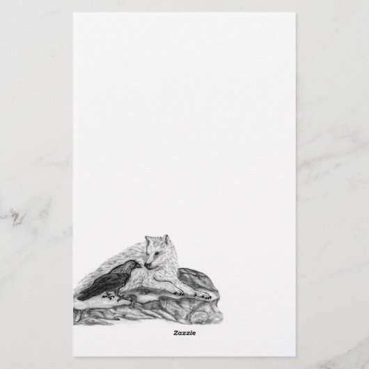 Wolf en Raven - Zwart en wit design Briefpapier (Achterkant)