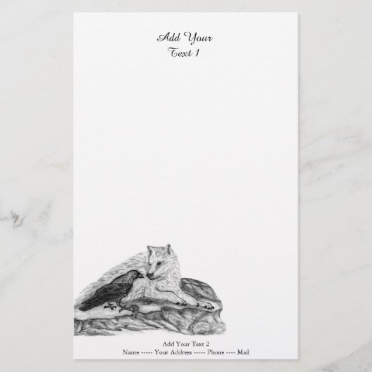 Wolf en Raven - Zwart en wit design Briefpapier (Voorkant)