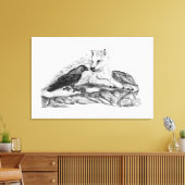 Wolf en Raven - Zwart en wit design Canvas Afdruk (Insitu (Woonkamer))