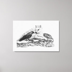 Wolf en Raven - Zwart en wit design Canvas Afdruk