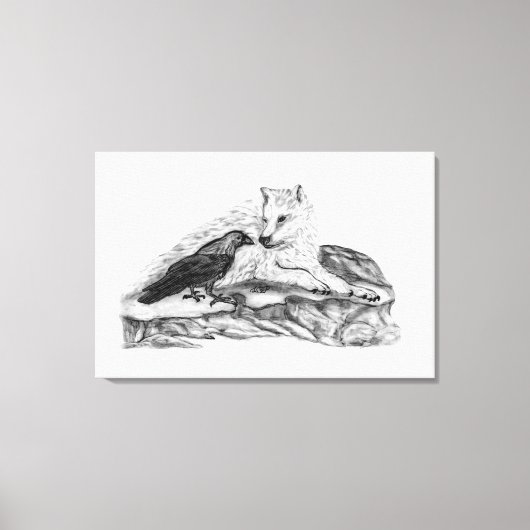 Wolf en Raven - Zwart en wit design Canvas Afdruk (Voorkant)