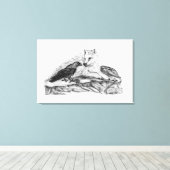 Wolf en Raven - Zwart en wit design Canvas Afdruk (Insitu (Houten vloer))