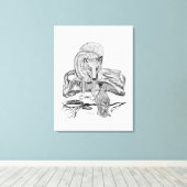 Wolf en Raven - Zwart en wit design Canvas Afdruk (Insitu (Houten vloer))