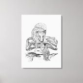 Wolf en Raven - Zwart en wit design Canvas Afdruk (Voorkant)
