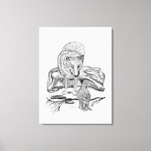 Wolf en Raven - Zwart en wit design Canvas Afdruk