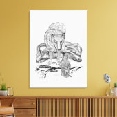 Wolf en Raven - Zwart en wit design Canvas Afdruk (Insitu (Woonkamer))