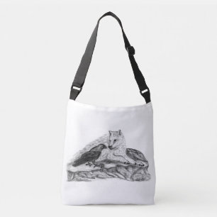 Wolf en Raven - Zwart en wit design Crossbody Tas